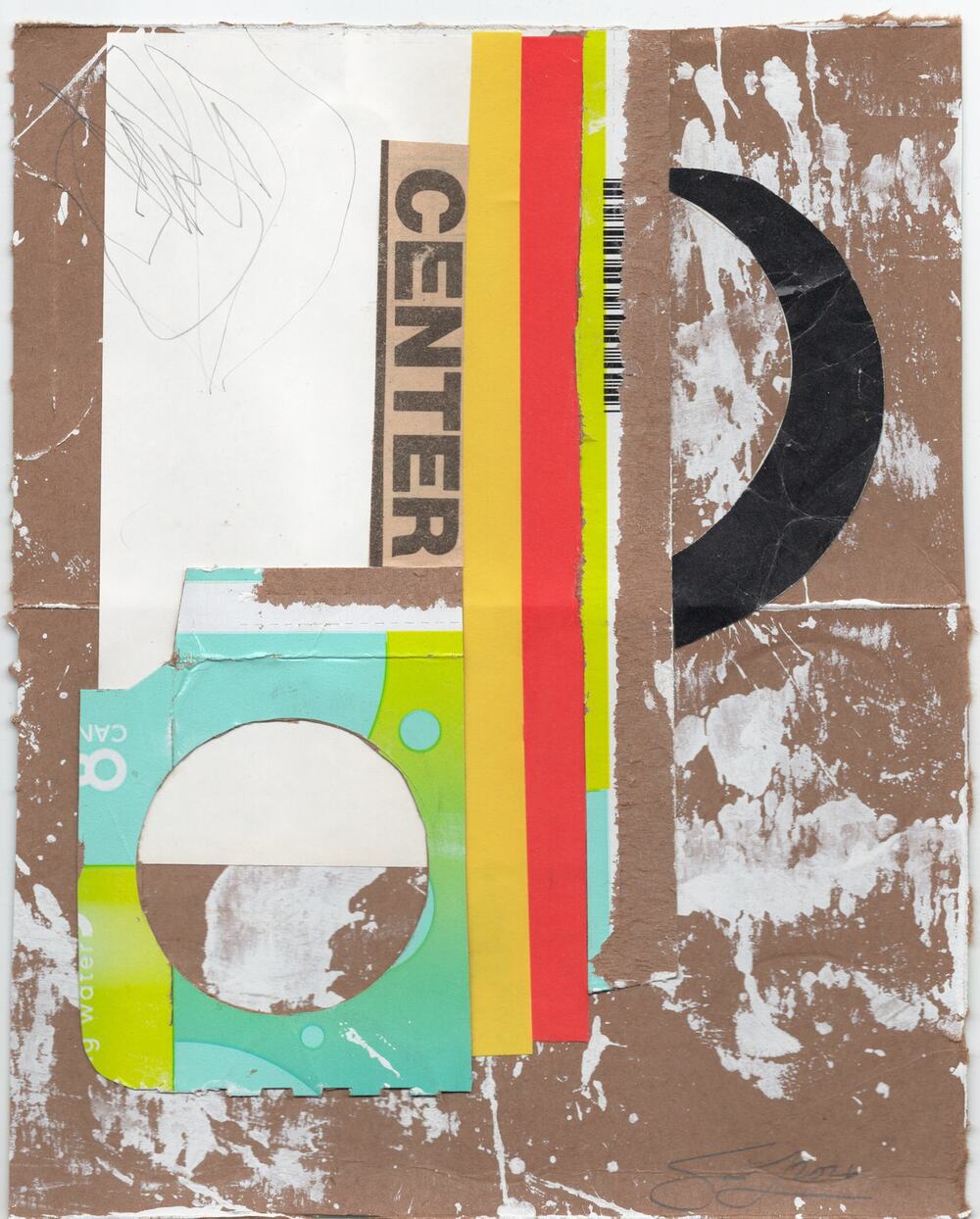 Original Mixed Media Modern Art Collage "Center" 7.75x9.75" Signed